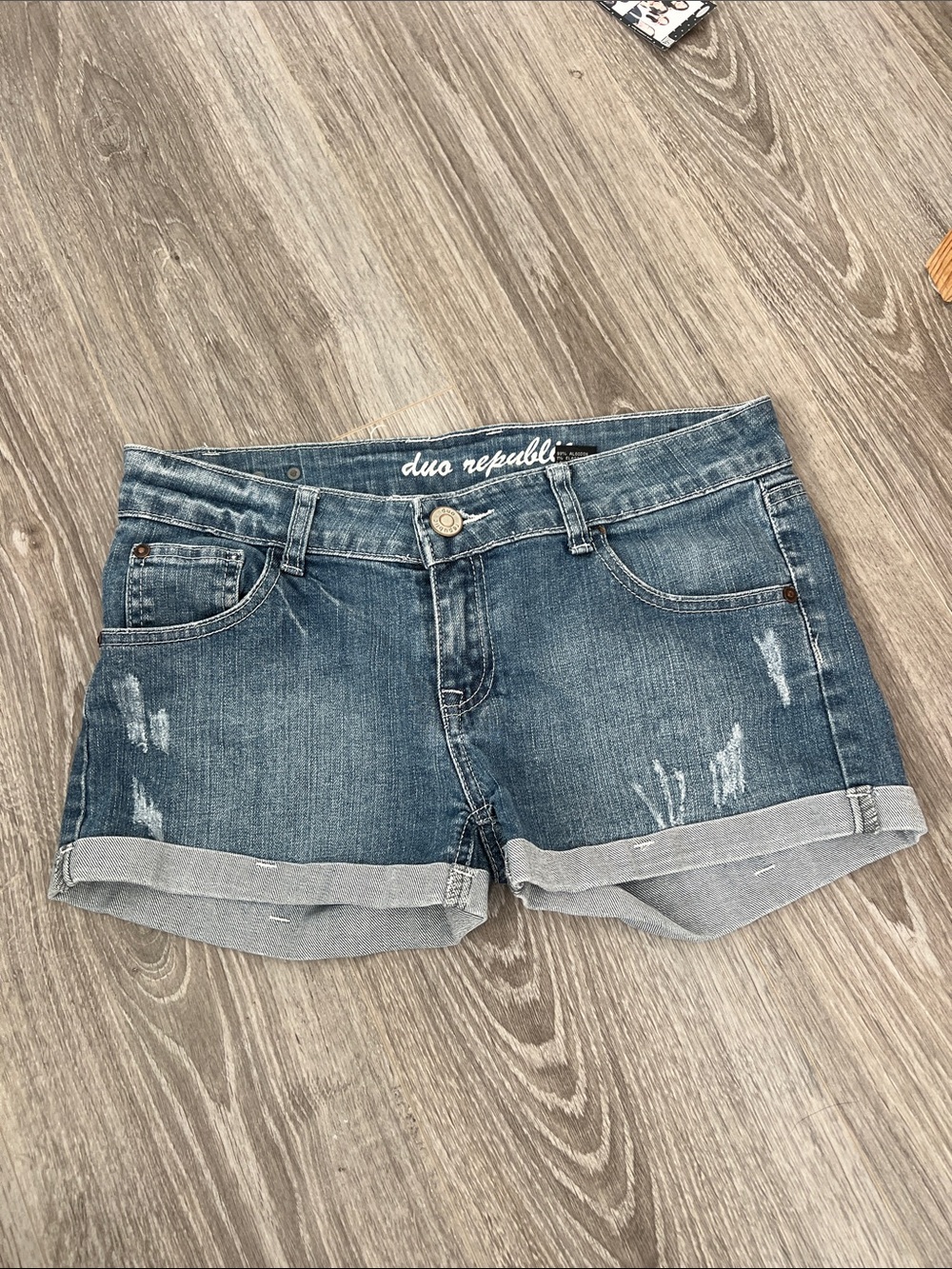 Women's Distressed Blue Denim Cuffed Shorts